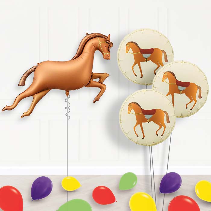 Bronze Brown Horse Balloon Bouquet Delivery-Giant Balloon + 3 Themed Balloons + Mini Balloons | Party Save Smile