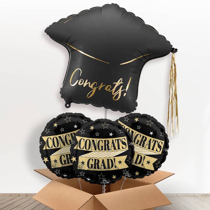 Congratulation Graduation Cap Helium Balloons in a Box - Party Save Smile
