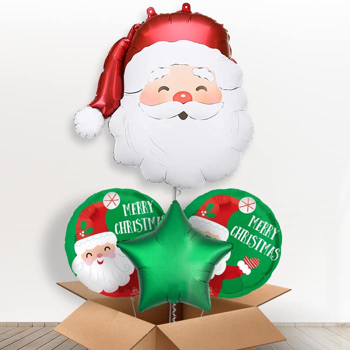Santa Claus Giant Helium Balloon in a Box-Giant Balloon + 2 Themed Balloons + 1 Plain Balloon | Party Save Smile