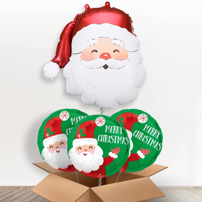 Santa Claus Giant Helium Balloon in a Box-Giant Balloon + 3 Themed Balloons | Party Save Smile