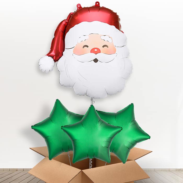 Santa Claus Giant Helium Balloon in a Box-Giant Balloon + 3 Plain Balloons | Party Save Smile