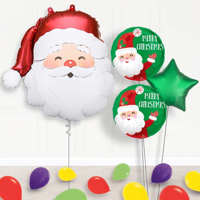 Santa Claus Balloon Bouquet Delivery-Giant Balloon + 2 Themed Balloons + 1 Plain Balloon + Mini Balloons | Party Save Smile