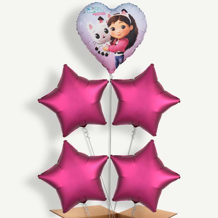 Gabby Dollhouse Heart 5 Helium Cluster Balloons | Party Save Smile