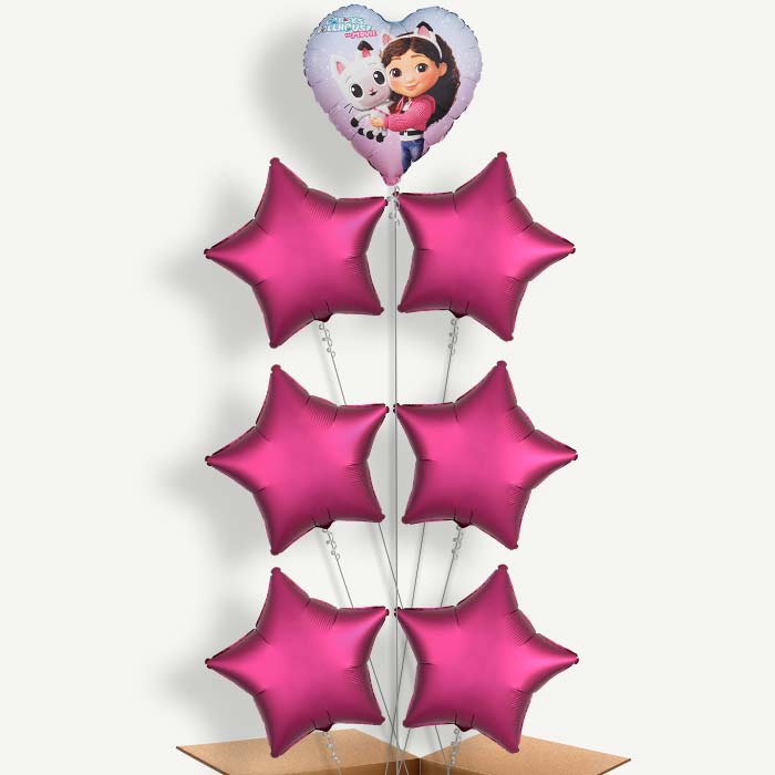 Gabby Dollhouse Heart 7 Helium Balloon Arrangement | Party Save Smile
