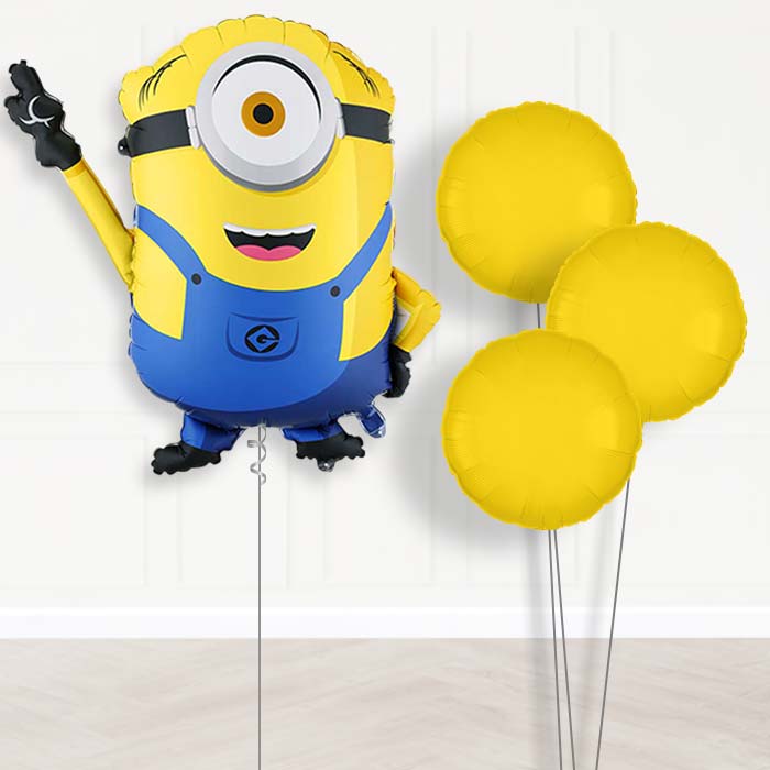 Minion Mel Balloon Bouquet Delivery-Giant Balloon + 3 Plain Balloons | Party Save Smile