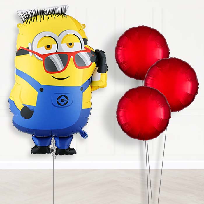 Minion Ron Balloon Bouquet Delivery-Giant Balloon + 3 Plain Balloons | Party Save Smile