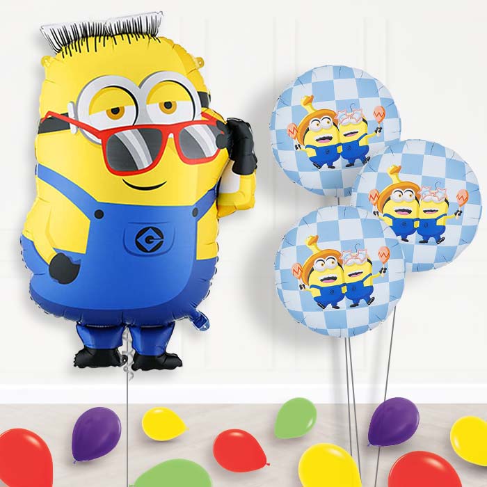 Minion Ron Balloon Bouquet Delivery-Giant Balloon + 3 Themed Balloons + Mini Balloons | Party Save Smile