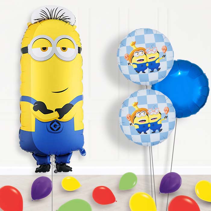 Minion Tim Balloon Bouquet Delivery-Giant Balloon + 2 Themed Balloons + 1 Plain Balloon + Mini Balloons | Party Save Smile