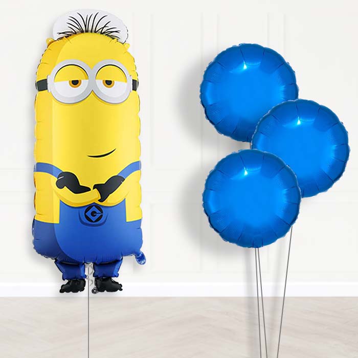 Minion Tim Balloon Bouquet Delivery-Giant Balloon + 3 Plain Balloons | Party Save Smile