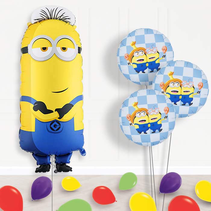 Minion Tim Balloon Bouquet Delivery-Giant Balloon + 3 Themed Balloons + Mini Balloons | Party Save Smile