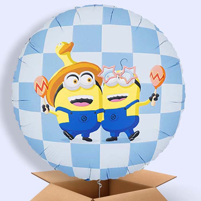 Minions Checkered Print Helium Balloon in a Box - 1 Balloon | Party Save Smile