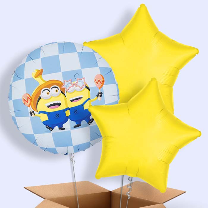 Minions Checkered Print Helium Balloon in a Box - 3 Balloons | Party Save Smile