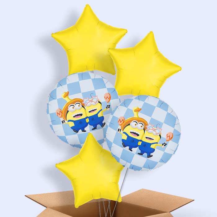 Minions Checkered Print Helium Balloon in a Box - 5 Balloons | Party Save Smile