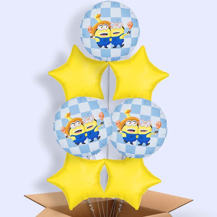 Minions Checkered Print Helium Balloon in a Box - 7 Balloons | Party Save Smile