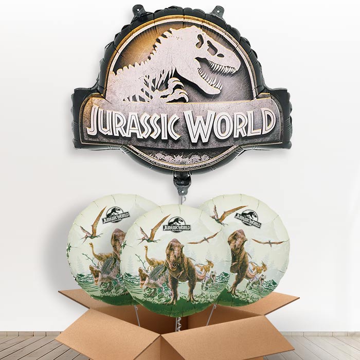 Jurassic World Logo Giant Helium Balloon in a Box-Giant Balloon + 3 Themed Balloons | Party Save Smile
