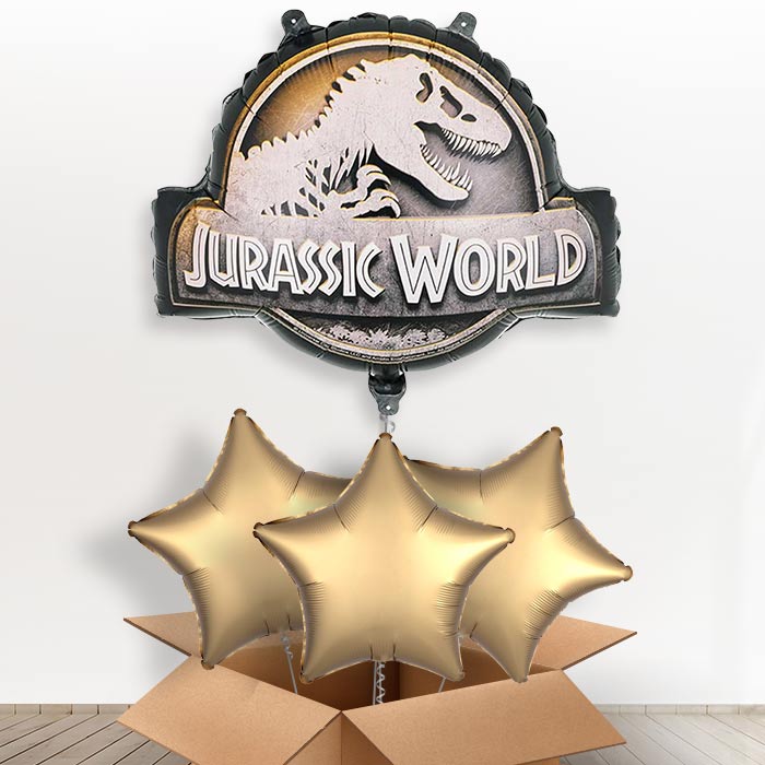Jurassic World Logo Giant Helium Balloon in a Box-Giant Balloon + 3 Plain Balloons | Party Save Smile
