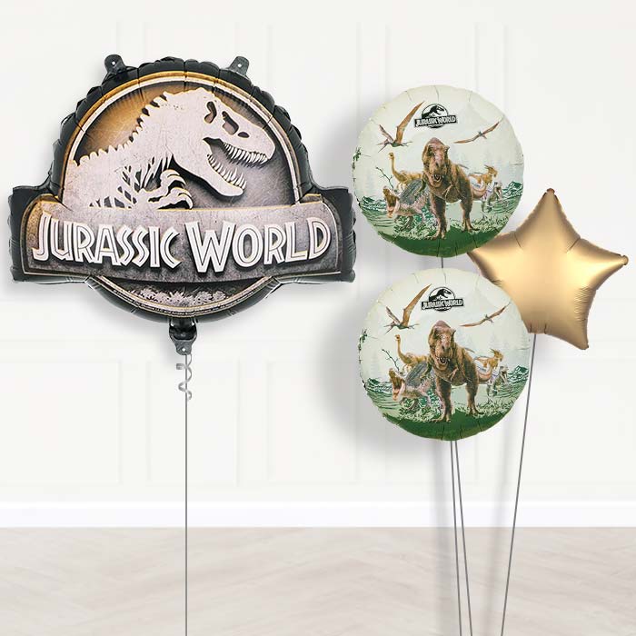 Jurassic World Logo Balloon Bouquet Delivery-Giant Balloon + 2 Themed Balloons + 1 Plain Balloon | Party Save Smile