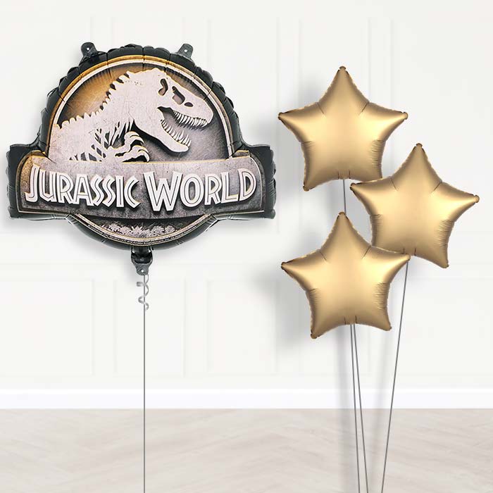 Jurassic World Logo Balloon Bouquet Delivery-Giant Balloon + 3 Plain Balloons | Party Save Smile