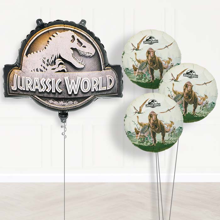 Jurassic World Logo Balloon Bouquet Delivery-Giant Balloon + 3 Themed Balloons | Party Save Smile