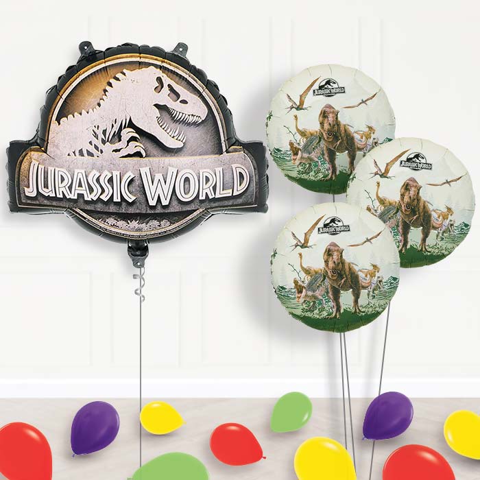 Jurassic World Logo Balloon Bouquet Delivery-Giant Balloon + 3 Themed Balloons + Mini Balloons | Party Save Smile