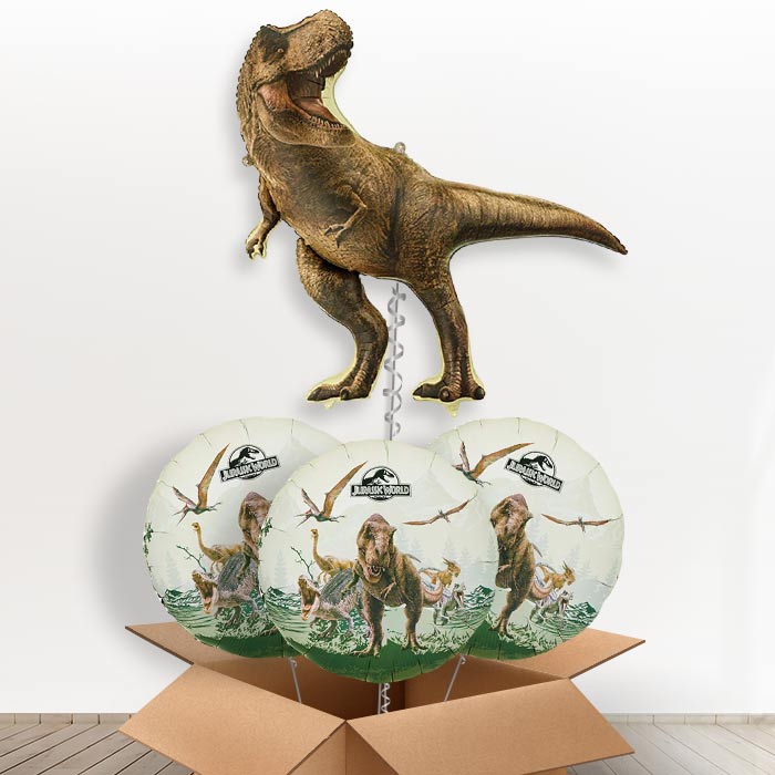 Jurassic World T-Rex Giant Helium Balloon in a Box-Giant Balloon + 3 Themed Balloons | Party Save Smile