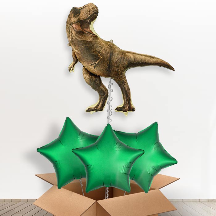 Jurassic World T-Rex Giant Helium Balloon in a Box-Giant Balloon + 3 Plain Balloons | Party Save Smile