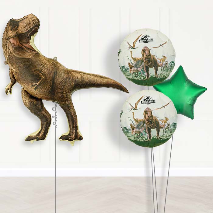 T-Rex Jurassic World Balloon Bouquet Delivery-Giant Balloon + 2 Themed Balloons + 1 Plain Balloon | Party Save Smile