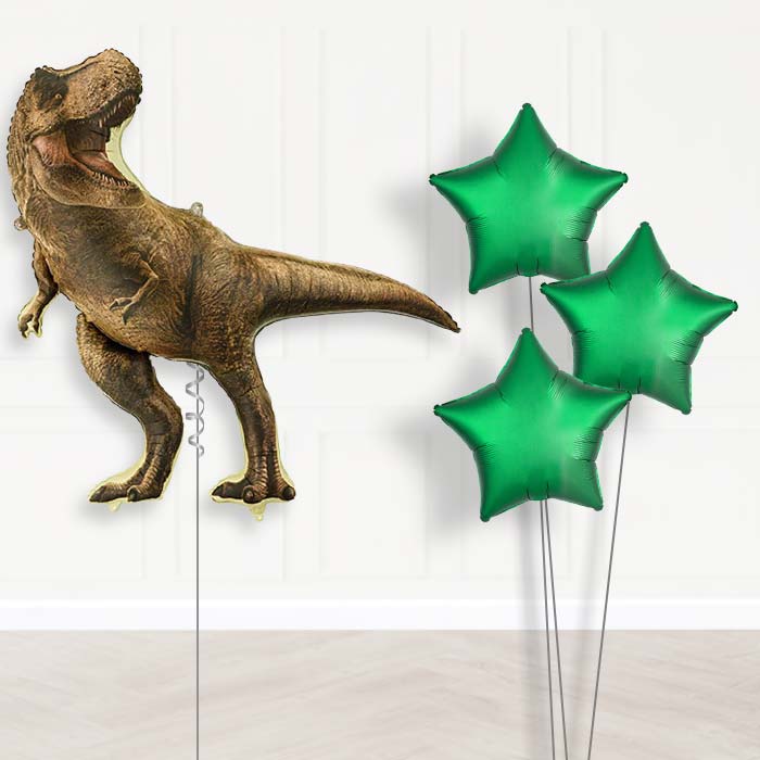 T-Rex Jurassic World Balloon Bouquet Delivery-Giant Balloon + 3 Plain Balloons | Party Save Smile