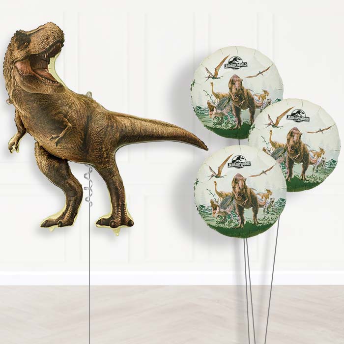 T-Rex Jurassic World Balloon Bouquet Delivery-Giant Balloon + 3 Themed Balloons | Party Save Smile
