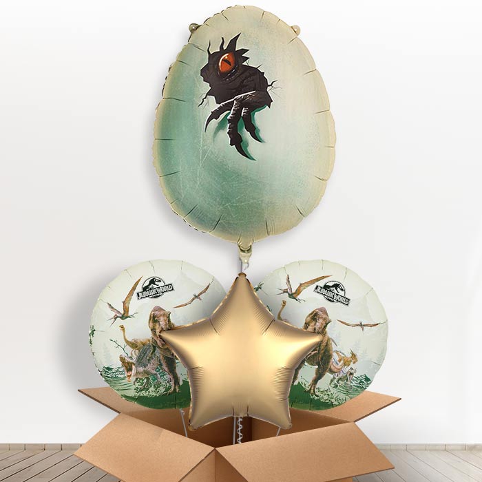 Jurassic World Dinosaur Egg Giant Helium Balloon in a Box-Giant Balloon + 2 Themed Balloons + 1 Plain Balloon | Party Save Smile