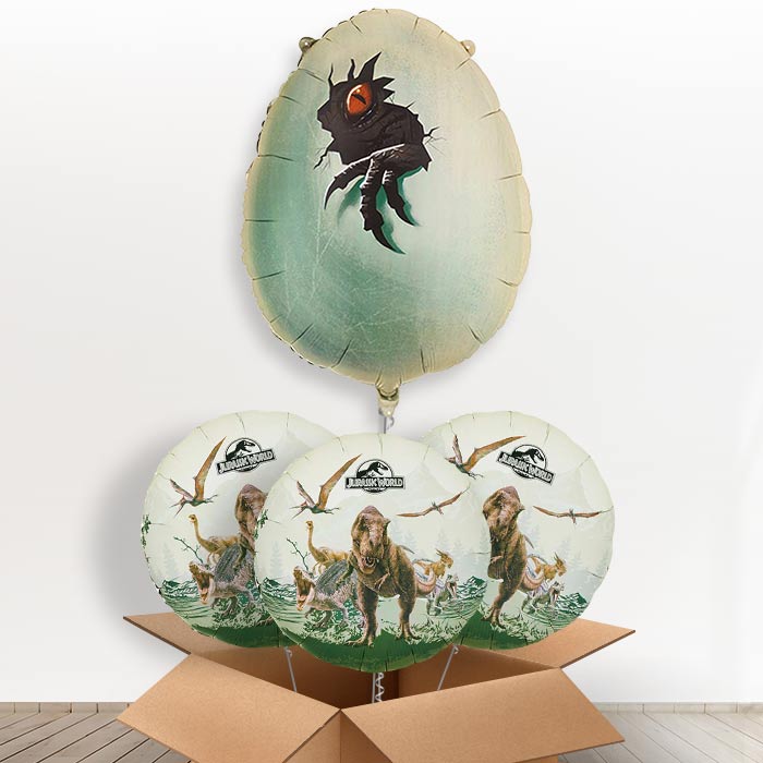 Jurassic World Dinosaur Egg Giant Helium Balloon in a Box-Giant Balloon + 3 Themed Balloons | Party Save Smile