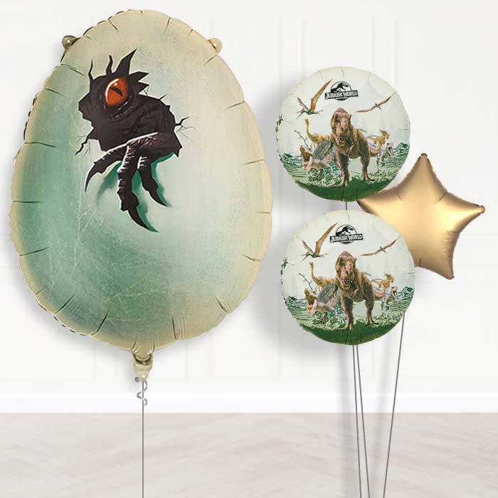 Jurassic World Dinosaur Egg Balloon Bouquet Delivery-Giant Balloon + 2 Themed Balloons + 1 Plain Balloon | Party Save Smile