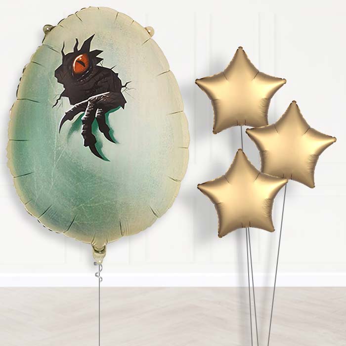 Jurassic World Dinosaur Egg Balloon Bouquet Delivery-Giant Balloon + 3 Plain Balloons | Party Save Smile