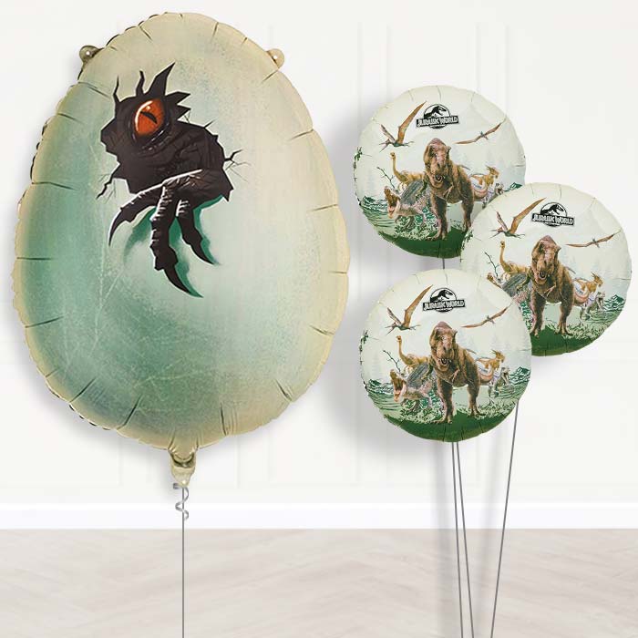 Jurassic World Dinosaur Egg Balloon Bouquet Delivery-Giant Balloon + 3 Themed Balloons | Party Save Smile