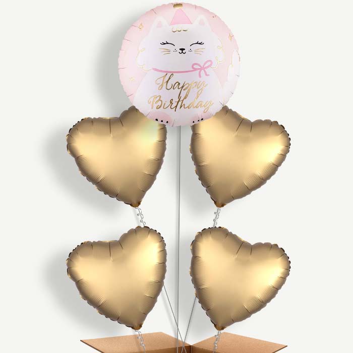 Kitty Happy Birthday 5 Helium Cluster Balloons | Party Save Smile