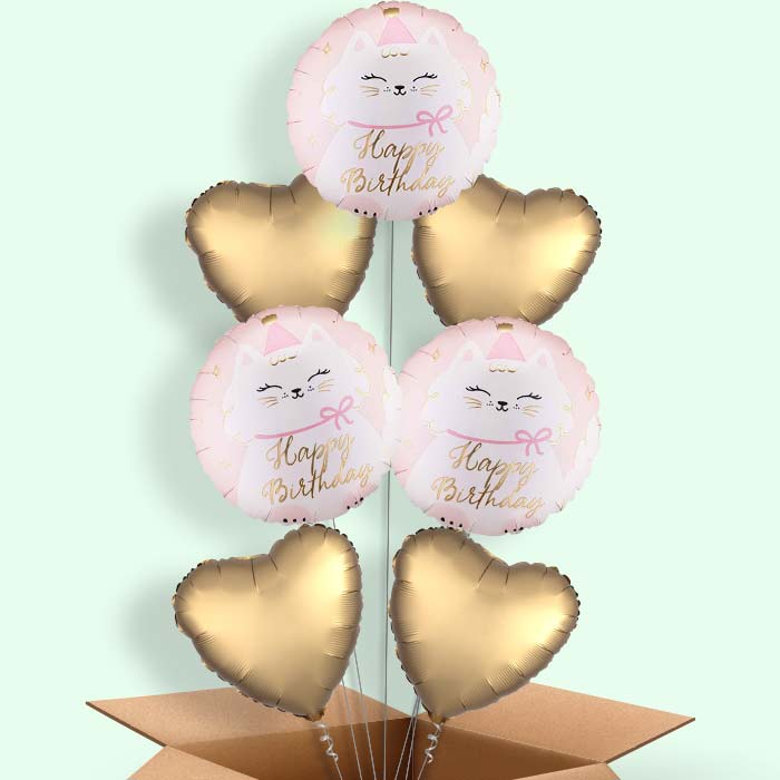 Kitty Happy Birthday Helium Balloon in a Box - 7 Balloons | Party Save Smile