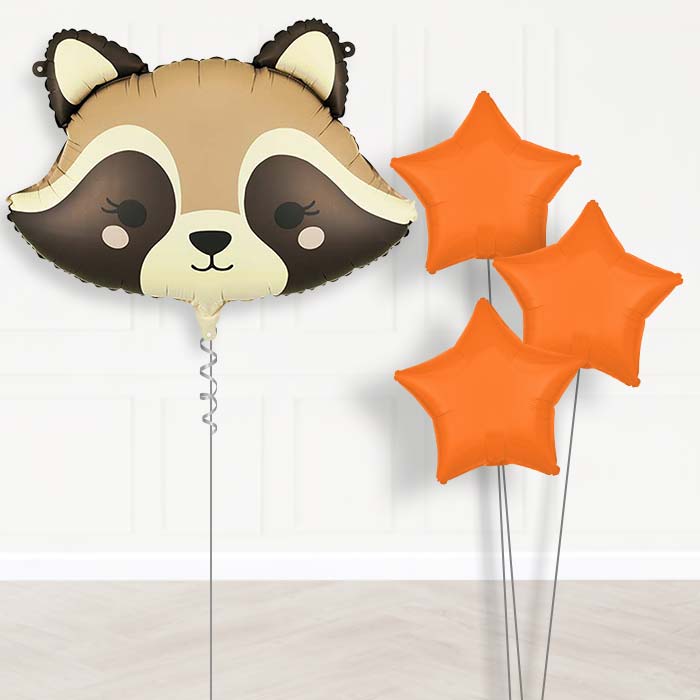 Raccoon Balloon Bouquet Delivery-Giant Balloon + 3 Plain Balloons | Party Save Smile