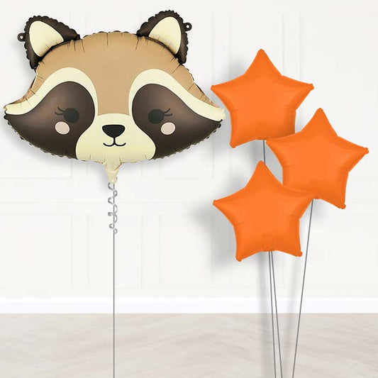 Raccoon Balloon Bouquet Delivery-Giant Balloon + 3 Plain Balloons | Party Save Smile