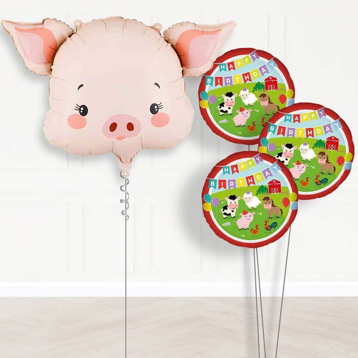 Pink Pig Head Balloon Bouquet Delivery-Giant Balloon + 3 Themed Balloons | Party Save Smile