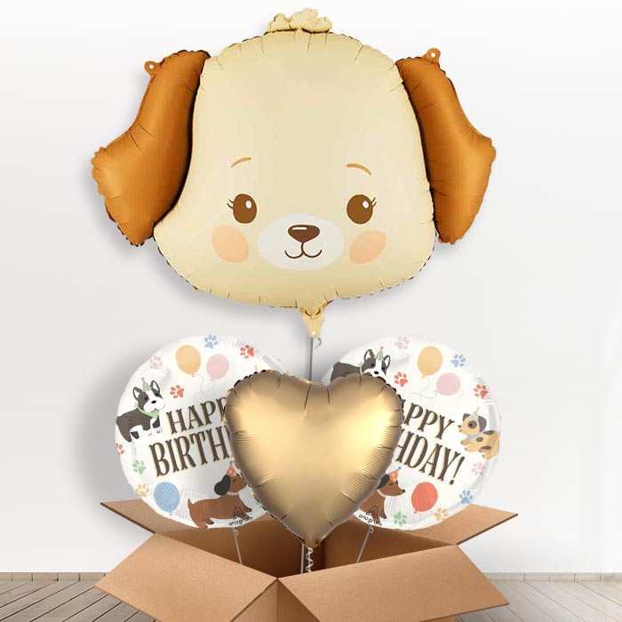 Cream Dog Giant Helium Balloon in a Box-Giant Balloon + 2 Themed Balloons + 1 Plain Balloon | Party Save Smile