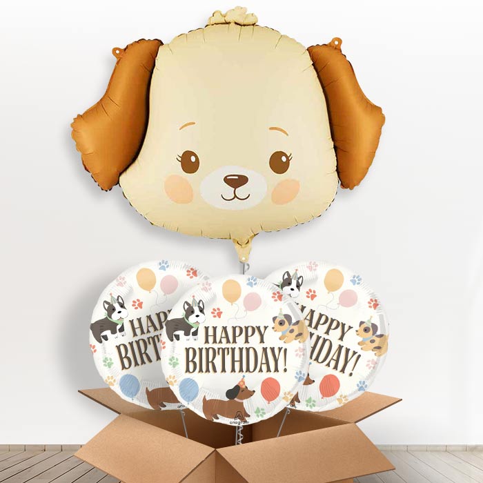 Cream Dog Giant Helium Balloon in a Box-Giant Balloon + 3 Themed Balloons | Party Save Smile