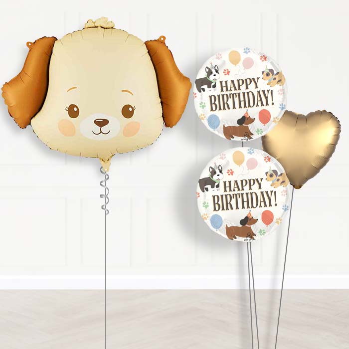 Cream Dog Balloon Bouquet Delivery-Giant Balloon + 2 Themed Balloons + 1 Plain Balloon | Party Save Smile