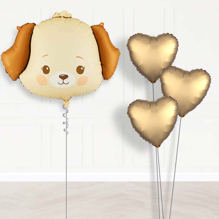 Cream Dog Balloon Bouquet Delivery-Giant Balloon + 3 Plain Balloons | Party Save Smile