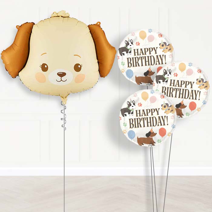 Cream Dog Balloon Bouquet Delivery-Giant Balloon + 3 Themed Balloons | Party Save Smile