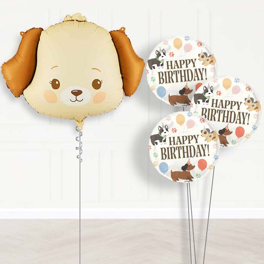 Cream Dog Balloon Bouquet Delivery-Giant Balloon + 3 Themed Balloons | Party Save Smile