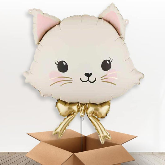 White Cat with Bow Giant Helium Balloon in a Box-Giant Balloon | Party Save Smile