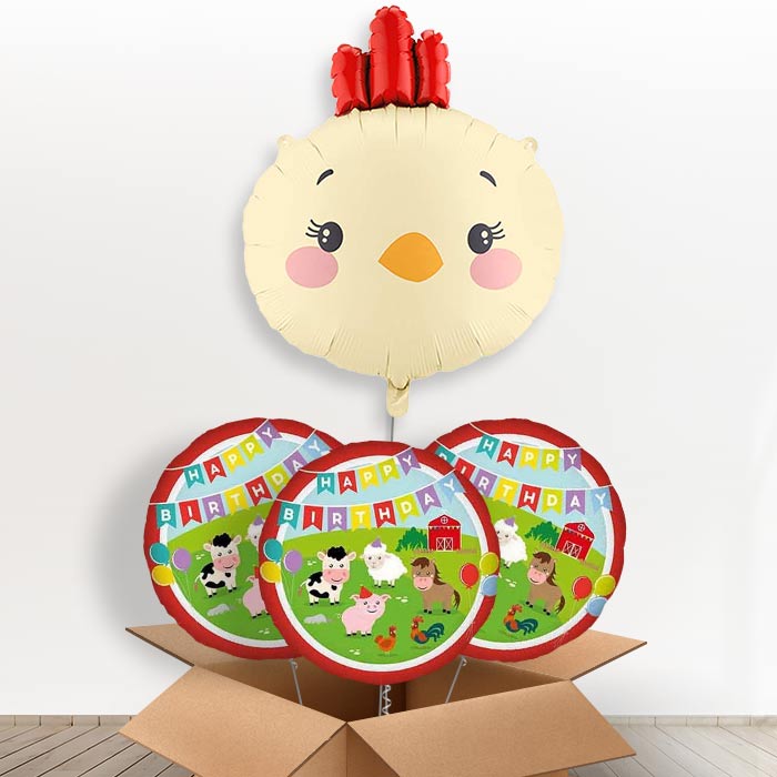 Chicken Head Giant Helium Balloon in a Box-Giant Balloon + 3 Themed Balloons | Party Save Smile