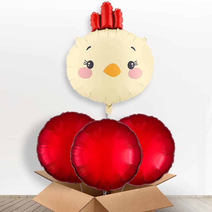 Chicken Head Giant Helium Balloon in a Box-Giant Balloon + 3 Plain Balloons | Party Save Smile