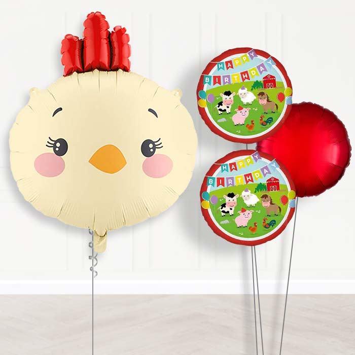 Chicken Head Balloon Bouquet Delivery-Giant Balloon + 2 Themed Balloons + 1 Plain Balloon | Party Save Smile