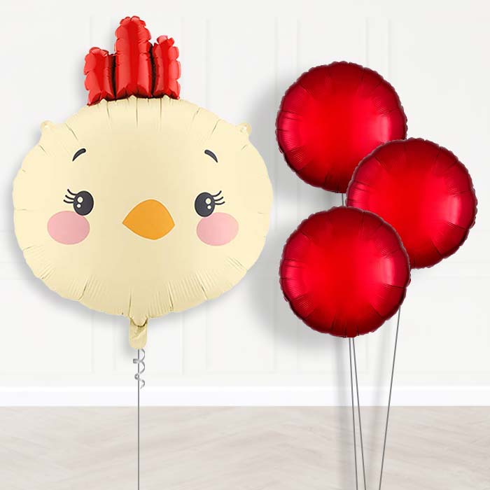 Chicken Head Balloon Bouquet Delivery-Giant Balloon + 3 Plain Balloons | Party Save Smile